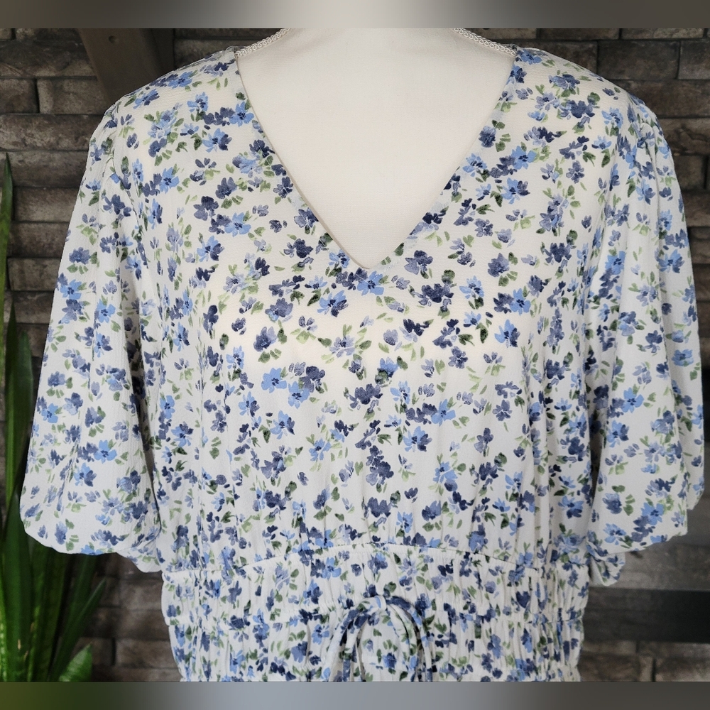 Kate and Lily NWOT  Feminine Floral Print Mid Length Dress Size 2X Blue & White - Picture 6 of 11